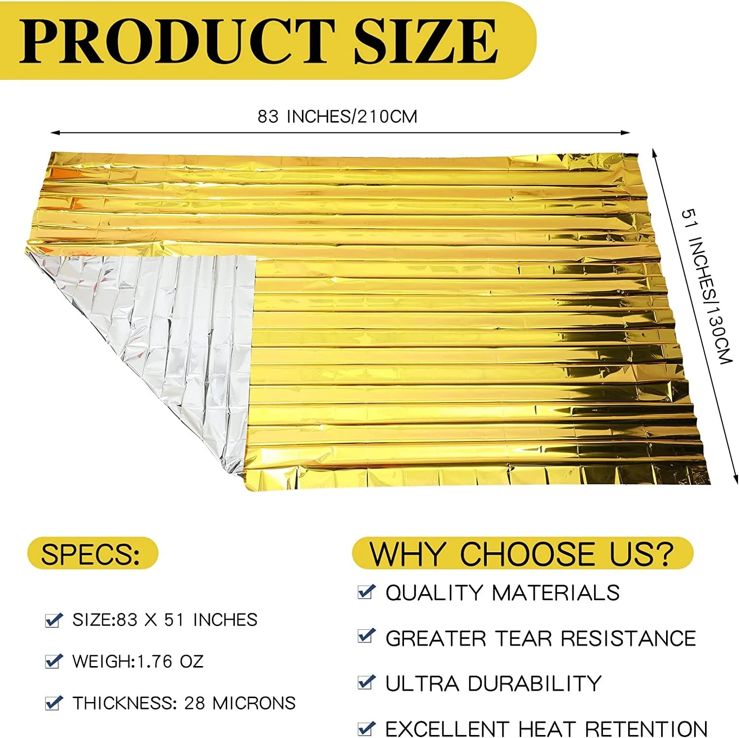 Outdoor Emergency Gold-Silver Survival Blanket – Waterproof Thermal Rescue Blanket 130x210cm
